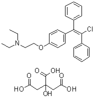 CAS # 7599-79-3, trans-Clomiphene citrate, (E)-Clomiphene citrate, Androxal, Clomiphene B citrate, Enclomid, Enclomiphene citrate