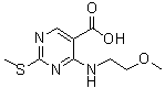 structure of CAS# 76360-92-4, 4-[(2-Methoxyethyl)amino]-2-(methylthio)-5-pyrimidinecarboxylic acid
