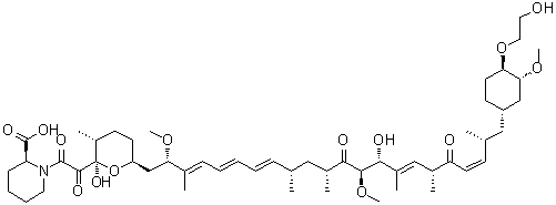 CAS 登录号：763911-41-7, (2S)-1-[2-氧代-2-[(2R,3R,6S)-四氢-2-羟基-6-[(2S,3E,5E,7E,9S,11R,13R,14R,15E,17R,19Z,21R)-14-羟基-22-[(1S,3R,4R)-4-(2-羟基乙氧基)-3-甲氧基环己基]-2,13-二甲氧基-3,9,11,15,17,21-六甲基-12,18-二氧代-3,5,7,15,19-二十二碳五烯-1-基]-3-甲基-2H-吡喃-2-基]乙酰基]-2-哌啶羧酸