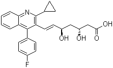 structure of CAS# 769908-13-6, (3R,5R,6E)-7-[2-Cyclopropyl-4-(4-fluorophenyl)-3-quinolinyl]-3,5-dihydroxy-6-heptenoic acid