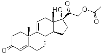 CAS # 7753-60-8, Anecortave acetate, 2-((10S,13S,17R)-17-Hydroxy-10,13-dimethyl-3-oxo-2,3,6,7,8,10,12,13,14,15,16,17-dodecahydro-1H-cyclopenta[a]phenanthren-17-yl)-2-oxoethyl acetate, 21-Acetoxypregna-4,9(11)-dien-17alpha-ol-3,20-dione, Al 3789, Anecortave, Anecortave acetate, NSC 15475, NSC 24345, Retaane