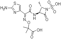 CAS # 78110-38-0, Aztreonam, [2S-[2a,3b(Z)]]-2-[[[1-(2-Amino-4-thiazolyl)-2-[(2-methyl-4-oxo-1-sulfo-3-azetidinyl)amino]-2-oxoethylidene]amino]oxy]-2-methylpropanoic acid