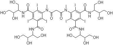CAS 登录号：79770-24-4, 碘曲仑, 2,4,6-三碘-5-[甲基-[3-[甲基-[2,4,6-三碘-3,5-双(1,3,4-三羟基丁-2-基氨基甲酰基)苯基]氨基]-3-氧代丙酰]氨基]-N,N'-双(1,3,4-三羟基丁-2-基)苯-1,3-二甲酰胺