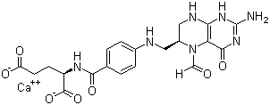 CAS # 80433-71-2, Calcium levofolinate, Levoleucovorin calcium, Calcium N-(4-(((2-amino-5-formyl-1,4,5,6,7,8-hexahydro-4-oxo-6-pteridinyl)methyl)amino)benzoyl)-L-glutamate
