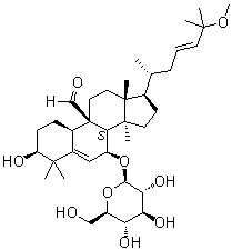 CAS # 81348-84-7, Momordicoside K, (3beta,7beta,9beta,10alpha,23E)-7-(beta-D-Glucopyranosyloxy)-3-hydroxy-25-methoxy-19-norlanosta-5,23-diene-9-carboxaldehyde