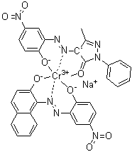 CAS 登录号：81361-05-9, [2,4-二氢-4-[(2-羟基-5-硝基苯基)偶氮]-5-甲基-2-苯基-3H-吡唑-3-酮(2-)][1-[(2-羟基-5-硝基苯基)偶氮]-2-萘酚]铬酸钠