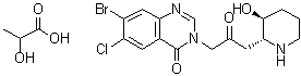 CAS # 82186-71-8, Halofuginone lactate, 2-Hydroxypropanoic acid compd. with trans-(±)-7-bromo-6-chloro-3-[3-(3-hydroxy-2-piperidinyl)-2-oxopropyl]-4(3H)-quinazolinone (1:1), Halocur