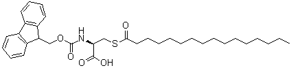 CAS 登录号：824955-27-3, N-[(9H-芴-9-基甲氧基)羰基]-L-半胱氨酸十六烷酸酯