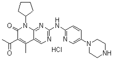 structure of CAS# 827022-32-2, 6-乙酰基-8-环戊基-5-甲基-2-[[5-(1-哌嗪基)-2-吡啶基]氨基]吡啶并[2,3-d]嘧啶-7(8H)-酮盐酸盐