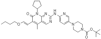structure of CAS# 827022-35-5, 4-[6-[[6-(2-Butoxyethenyl)-8-cyclopentyl-7,8-dihydro-5-methyl-7-oxopyrido[2,3-d]pyrimidin-2-yl]amino]-3-pyridinyl]-1-piperazinecarboxylic acid 1,1-dimethylethyl ester