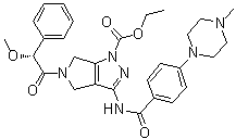 CAS 登录号：827318-78-5, 5-((2R)-2-甲氧基-2-苯基乙酰基)-3-[[4-(4-甲基哌嗪-1-基)苯甲酰基]氨基]-5,6-二氢吡咯并[3,4-c]吡唑-1(4H)-羧酸乙酯
