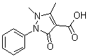 CAS # 83-10-3, 2,3-Dihydro-1,5-dimethyl-3-oxo-2-phenyl-1H-pyrazole-4-carboxylic acid, 4-Antipyrinecarboxylic acid, NSC 59834
