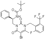CAS 登录号：830346-49-1, N-[(1R)-2-[5-溴-3-[[2-氟-6-(三氟甲基)苯基]甲基]-3,6-二氢-4-甲基-2,6-二氧代-1(2H)-嘧啶基]-1-苯基乙基]氨基甲酸叔丁酯