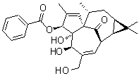 CAS # 83036-64-0, 3-O-Benzoylingenol, (1aR,2S,5R,5aR,6S,8aS,9R,10aR)-6-(Benzoyloxy)-1a,2,5,5a,6,9,10,10a-octahydro-5,5a-dihydroxy-4-(hydroxymethyl)-1,1,7,9-tetramethyl-1H-2,8a-methanocyclopenta[a]cyclopropa[e]cyclodecen-11-one, Ingenol 3-benzoate, Ingenol 3-monobenzoate