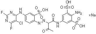 CAS # 83399-90-0, 2-Amino-5-[[2-[[4-[(5-chloro-2,6-difluoro-4-pyrimidinyl)amino]-2-sulfophenyl]azo]-1,3-dioxobutyl]amino]-1,3-benzenedisulfonic acid sodium salt
