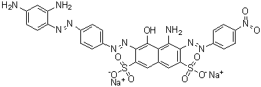 CAS # 84170-03-6, C.I. Acid Black 241, 5-Amino-3-[4-(2,4-diaminophenylazo)phenylazo]-4-hydroxy-6-(4-nitrophenylazo)-2,7-naphthalenedisulfonic acid disodium salt, Acid Black 241, C.I. 30024, Coriamin Black FS, Tolan Black B