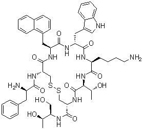 CAS # 848820-27-9, D-Phenylalanyl-L-cysteinyl-3-(1-naphthalenyl)-L-alanyl-D-tryptophyl-L-lysyl-L-threonyl-N-[(1R,2R)-2-hydroxy-1-(hydroxymethyl)propyl]-L-cysteinamide cyclic (2→7)-disulfide