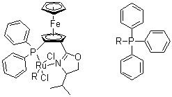 structure of CAS# 849921-25-1, (+)-Dichloro[(4R)-4-(iso-propyl)-2-[(R)-2-(diphenylphosphino)ferrocenyl]oxazoline](triphenylphosphine)ruthenium(II)