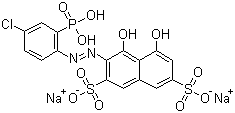 CAS 登录号：85561-96-2, 偶氮氯磷 I, 偶氮氯膦 I, 3-[(4-氯-2-膦酰苯基)偶氮]-4,5-二羟基-2,7-萘二磺酸二钠盐