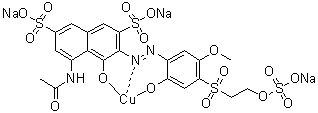 CAS # 85631-95-4, [5-(Acetylamino)-4-hydroxy-3-[[2-hydroxy-5-methoxy-4-[[2-(sulfooxy)ethyl]sulfonyl]phenyl]azo]-2,7-naphthalenedisulfonato(5-)]cuprate(3-) trisodium