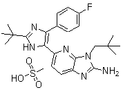 structure of CAS# 862507-23-1, 5-[2-(叔丁基)-4-(4-氟苯基)-1H-咪唑-5-基]-3-(2,2-二甲基丙基)-3H-咪唑并[4,5-b]吡啶-2-胺甲磺酸盐