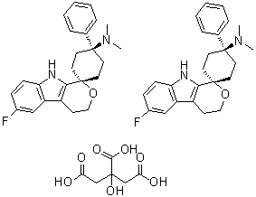 CAS # 863513-92-2, (1alpha,4beta)-6'-Fluoro-4',9'-dihydro-N,N-dimethyl-4-phenyl-spiro[cyclohexane-1,1'(3'H)-pyrano[3,4-b]indol]-4-amine 2-hydroxy-1,2,3-propanetricarboxylate (2:1)