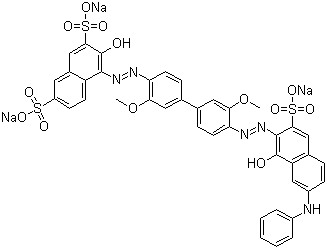 CAS # 86437-47-0, Direct Blue 201, 3-Hydroxy-4-[2-[4'-[2-[1-hydroxy-7-(phenylamino)-3-sulfo-2-naphthalenyl]diazenyl]-3,3'-dimethoxy[1,1'-biphenyl]-4-yl]diazenyl]-2,7-naphthalenedisulfonic acid sodium salt