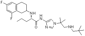 structure of CAS# 865773-15-5, (2S)-2-[(6,8-Difluoro-1,2,3,4-tetrahydro-2-naphthalenyl)amino]-N-[1-[2-[(2,2-dimethylpropyl)amino]-1,1-dimethylethyl]-1H-imidazol-4-yl]pentanamide