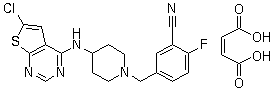 CAS # 866206-55-5, 5-[[4-[(6-Chlorothieno[2,3-d]pyrimidin-4-yl)amino]-1-piperidinyl]methyl]-2-fluoro-benzonitrile (2Z)-2-butenedioate (1:1)