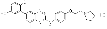 CAS # 867331-64-4, 4-Chloro-3-[5-methyl-3-[[4-[2-(1-pyrrolidinyl)ethoxy]phenyl]amino]-1,2,4-benzotriazin-7-yl]phenol monohydrochloride