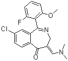 CAS 登录号：869367-33-9, 8-氯-4-[(二甲基氨基)亚甲基]-1-(2-氟-6-甲氧基苯基)-3,4-二氢-5H-2-苯并氮杂卓-5-酮