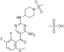 CAS # 869369-26-6, N-[4-Amino-5-(2,3-difluoro-6-methoxybenzoyl)-2-pyrimidinyl]-1-(methylsulfonyl)-4-piperidinamine monomethanesulfonate