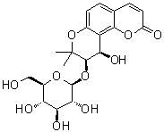 CAS # 86940-46-7, Praeroside II, (9R,10R)-9-(beta-D-Glucopyranosyloxy)-9,10-dihydro-10-hydroxy-8,8-dimethyl-2H,8H-benzo[1,2-b:3,4-b']dipyran-2-one