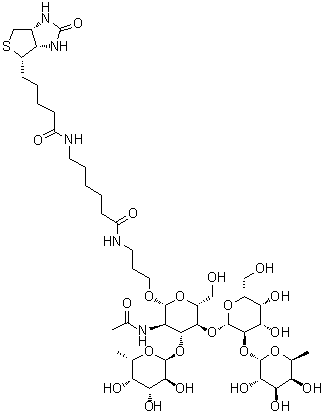 CAS # 870891-90-0, (3aS,4S,6aR)-N-[6-[[3-[[O-6-Deoxy-alpha-L-galactopyranosyl-(1→2)-O-beta-D-galactopyranosyl-(1→4)-O-[6-deoxy-alpha-L-galactopyranosyl-(1→3)]-2-(acetylamino)-2-deoxy-beta-D-glucopyranosyl]oxy]propyl]amino]-6-oxohexyl]hexahydro-2-oxo-1H-thieno[3,4-d]imidazole-4-pentanamide