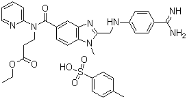 structure of CAS# 872728-85-3, N-[[2-[[[4-(氨基亚氨基甲基)苯基]氨基]甲基]-1-甲基-1H-苯并咪唑-5-基]羰基]-N-2-吡啶基-beta-丙氨酸乙酯 4-甲基苯磺酸盐