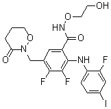 structure of CAS# 874101-00-5, 3,4-二氟-2-[(2-氟-4-碘苯基)氨基]-N-(2-羟基乙氧基)-5-[(3-氧代-[1,2]恶嗪-2-基)甲基]苯甲酰胺