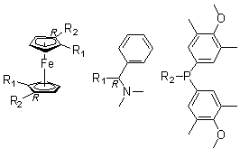 structure of CAS# 876608-69-4, (1R,1'R)-1,1'-二[二(4-甲氧基-3,5-二甲基苯基)膦基]-2,2'-二[(R)-(二甲基氨基)苯基甲基]二茂铁