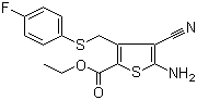 CAS # 876678-06-7, 5-Amino-4-cyano-3-[[(4-fluorophenyl)thio]methyl]-2-thiophenecarboxylic acid ethyl ester