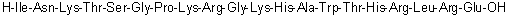 CAS # 877380-11-5, L-Isoleucyl-L-asparaginyl-L-lysyl-L-threonyl-L-serylglycyl-L-prolyl-L-lysyl-L-arginylglycyl-L-lysyl-L-histidyl-L-alanyl-L-tryptophyl-L-threonyl-L-histidyl-L-arginyl-L-leucyl-L-arginyl-L-glutamic acid