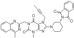 CAS # 886588-63-2, 7-(2-Butyn-1-yl)-8-[(3R)-3-(1,3-dihydro-1,3-dioxo-2H-isoindol-2-yl)-1-piperidinyl]-3,7-dihydro-3-methyl-1-[(4-methyl-2-quinazolinyl)methyl]-1H-purine-2,6-dione
