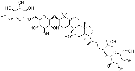 CAS # 88901-43-3, Mogroside III-A2, (3beta,9beta,10alpha,11alpha,24R)-24-(beta-D-Glucopyranosyloxy)-11,25-dihydroxy-9-methyl-19-norlanost-5-en-3-yl 6-O-beta-D-glucopyranosyl-beta-D-glucopyranoside