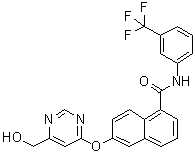 structure of CAS# 890128-81-1, 6-[[6-(羟基甲基)-4-嘧啶基]氧基]-N-[3-(三氟甲基)苯基]-1-萘甲酰胺