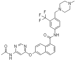 CAS # 890129-26-7, 6-[[6-(Acetylamino)-4-pyrimidinyl]oxy]-N-[4-[(4-methyl-1-piperazinyl)methyl]-3-(trifluoromethyl)phenyl]-1-naphthalenecarboxamide, K 03859
