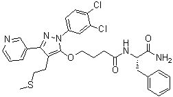 CAS # 892654-56-7, (alphaS)-alpha-[[4-[[1-(3,4-Dichlorophenyl)-4-[2-(methylthio)ethyl]-3-(3-pyridinyl)-1H-pyrazol-5-yl]oxy]-1-oxobutyl]amino]benzenepropanamide