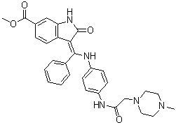 CAS 登录号：894783-61-0, (3Z)-2,3-二氢-3-[[[4-[[(4-甲基-1-哌嗪基)乙酰基]氨基]苯基]氨基]苯基亚甲基]-2-氧代-1H-吲哚-6-羧酸甲酯