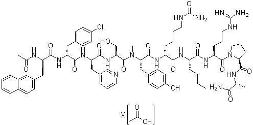 CAS # 896710-46-6, N-Acetyl-3-(2-naphthalenyl)-D-alanyl-4-chloro-D-phenylalanyl-3-(3-pyridinyl)-D-alanyl-L-seryl-N-methyl-L-tyrosyl-N6-(aminocarbonyl)-D-lysyl-L-norleucyl-L-arginyl-L-prolyl-D-alaninamide acetate