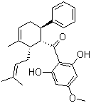 CAS # 89837-52-5, Panduratin A, rel-(2,6-Dihydroxy-4-methoxyphenyl)[(1R,2S,6R)-3-methyl-2-(3-methyl-2-buten-1-yl)-6-phenyl-3-cyclohexen-1-yl]methanone
