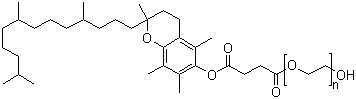 CAS # 9002-96-4, Tocofersolan, Vitamin E-TPGS, Tocopherosolan, D-alpha-Tocopheryl polyethylene glycol succinate, alpha-(4-((3,4-Dihydro-2,5,7,8-tetramethyl-2-(4,8,12-trimethyltridecyl)-2H-1-benzopyran-6-yl)oxy)-1,4-dioxobutanol poly(ethylene glycol) succinate