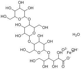 CAS # 9007-72-1, Ferinject, Ferric carboxymaltose, Injectafer, 4-[5-[3,4-dihydroxy-6-(hydroxymethyl)-5-[3,4,5-trihydroxy-6-(hydroxymethyl)oxan-2-yl]oxyoxan-2-yl]oxy-3,4-dihydroxy-6-(hydroxymethyl)oxan-2-yl]oxy-2,3,5,6-tetrahydroxyhexanoate iron(3+) oxygen(2-) hydroxide hydrate
