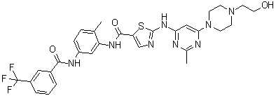structure of CAS# 903564-48-7, 2-[[6-[4-(2-羟基乙基)-1-哌嗪基]-2-甲基-4-嘧啶基]氨基]-N-[2-甲基-5-[[3-(三氟甲基)苯甲酰基]氨基]苯基]-5-噻唑甲酰胺